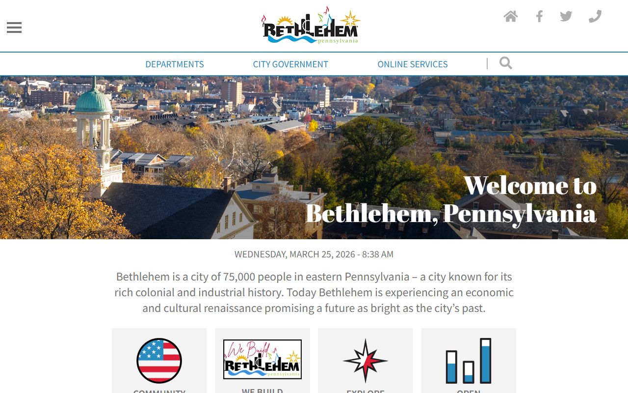 Bethlehem Pennsylvania city government website showing resources for Bethlehem death records spanning Northampton and Lehigh counties