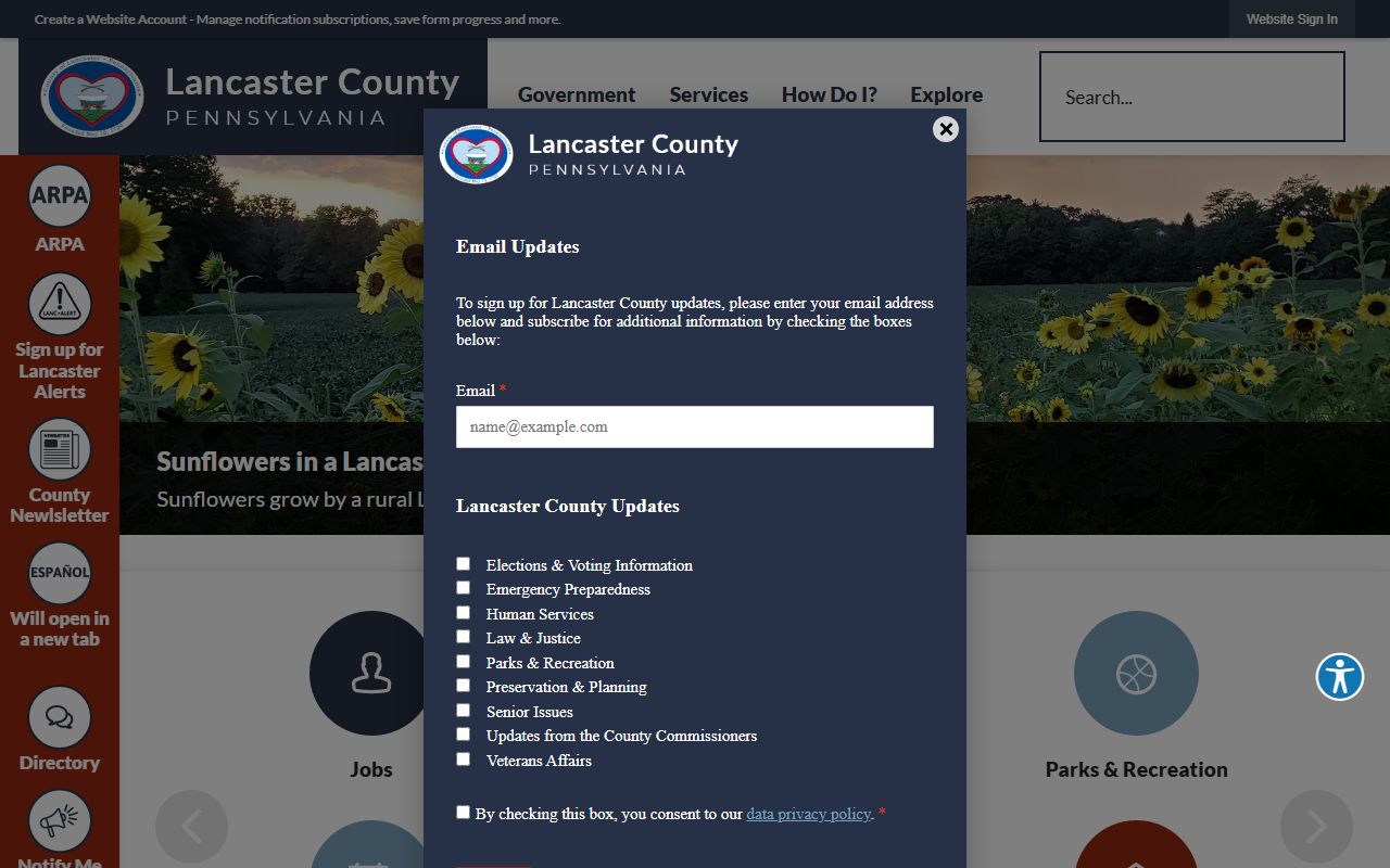 Lancaster County Pennsylvania government website with information on county offices holding Lancaster death records and vital statistics
