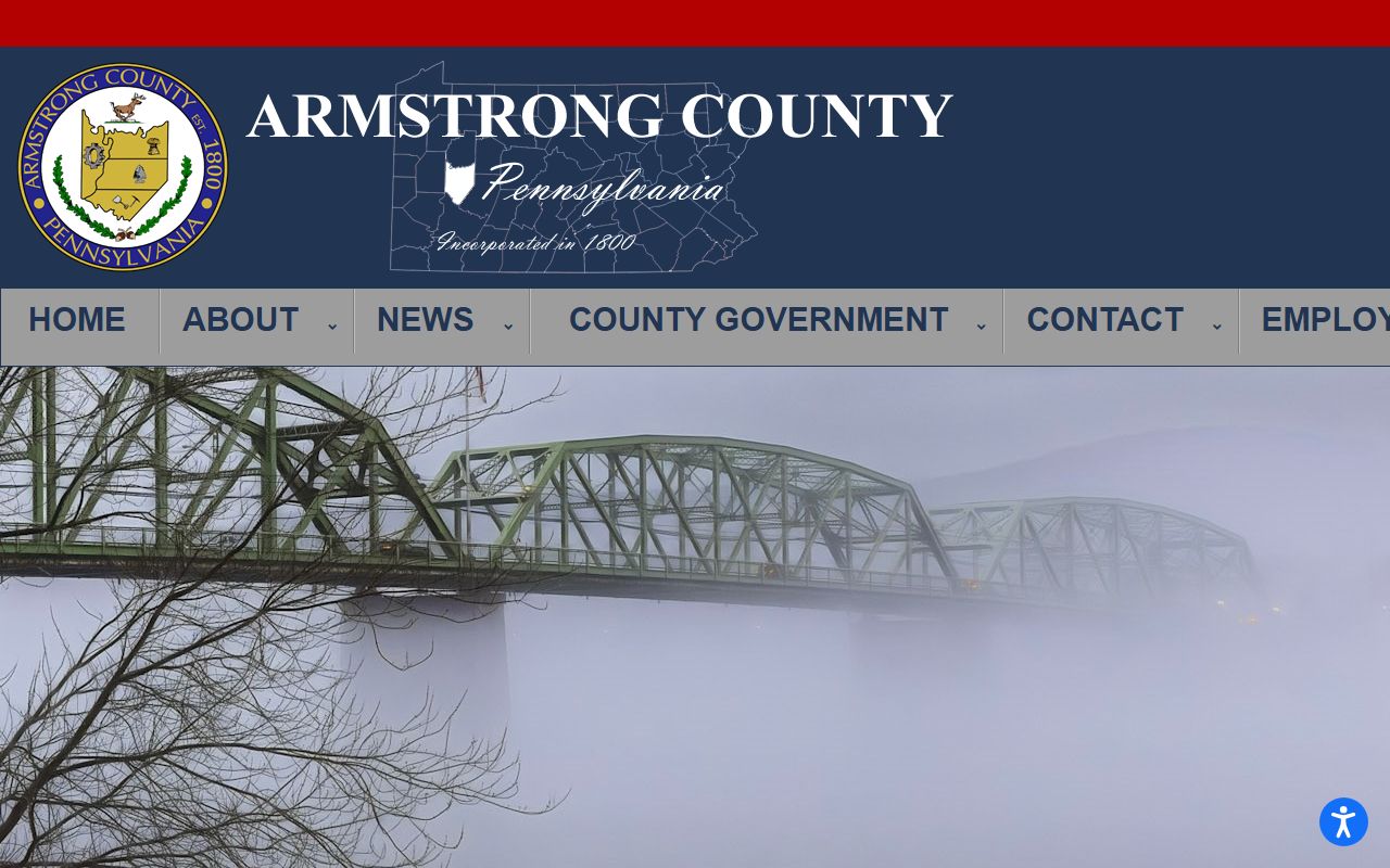 Armstrong County Government website showing departments including the Register of Wills for Armstrong County death records