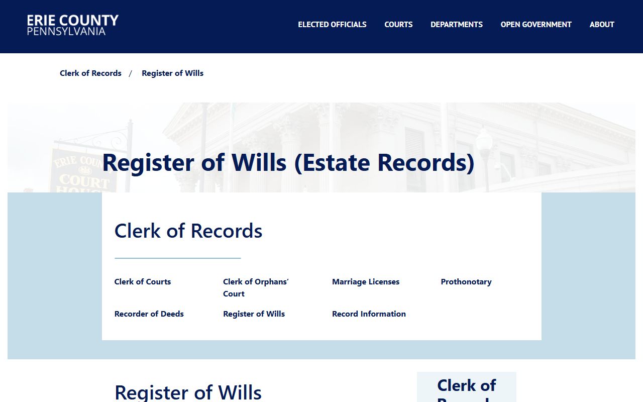 Erie County Register of Wills death records