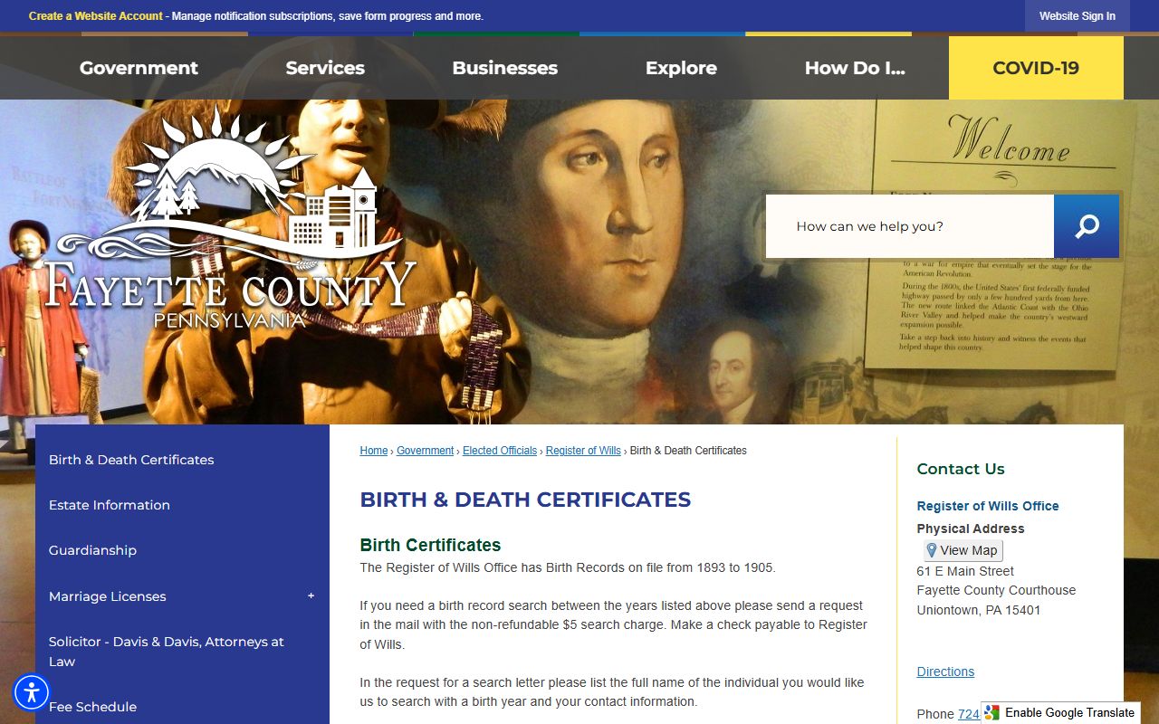 Fayette County death certificate records