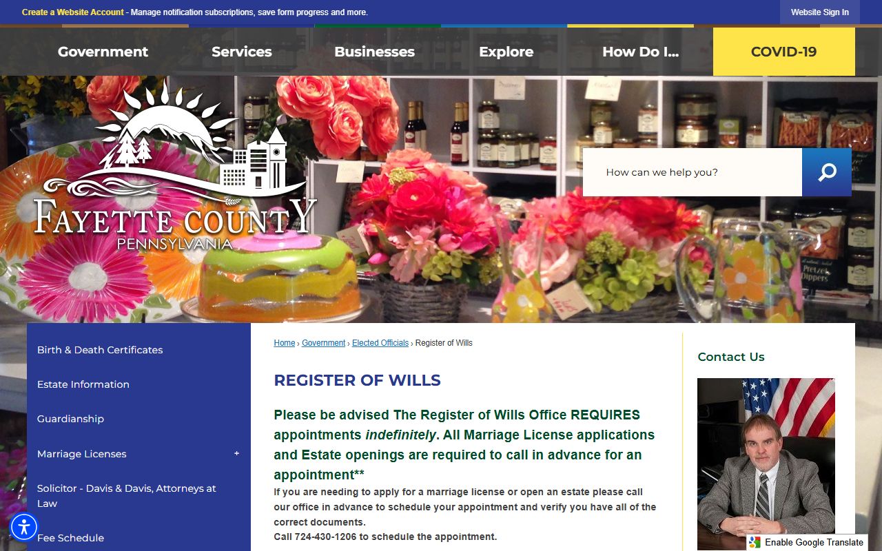 Fayette County Register of Wills death records