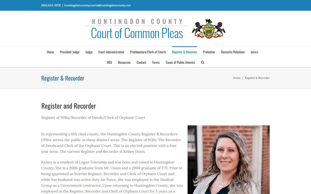 Huntingdon County death records at the Register and Recorder