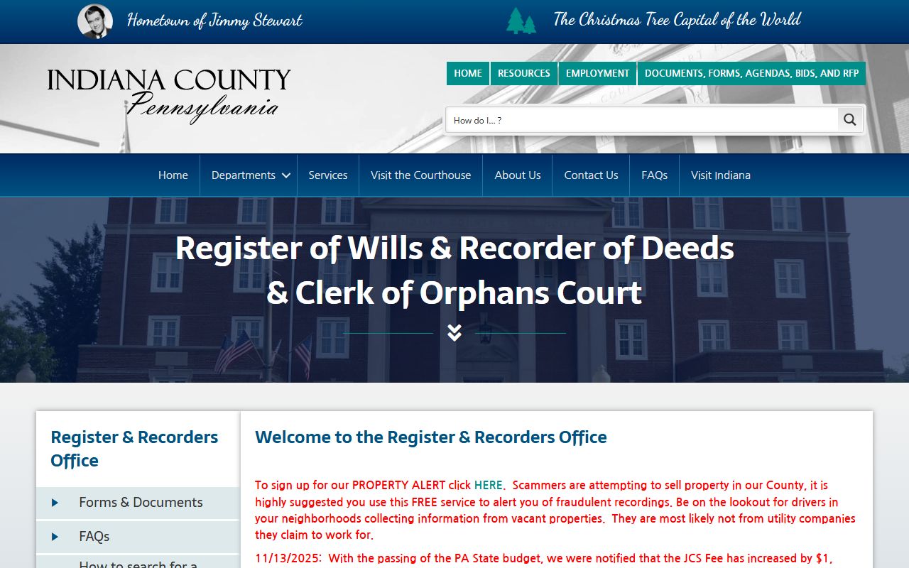 Indiana County Register and Recorder death records