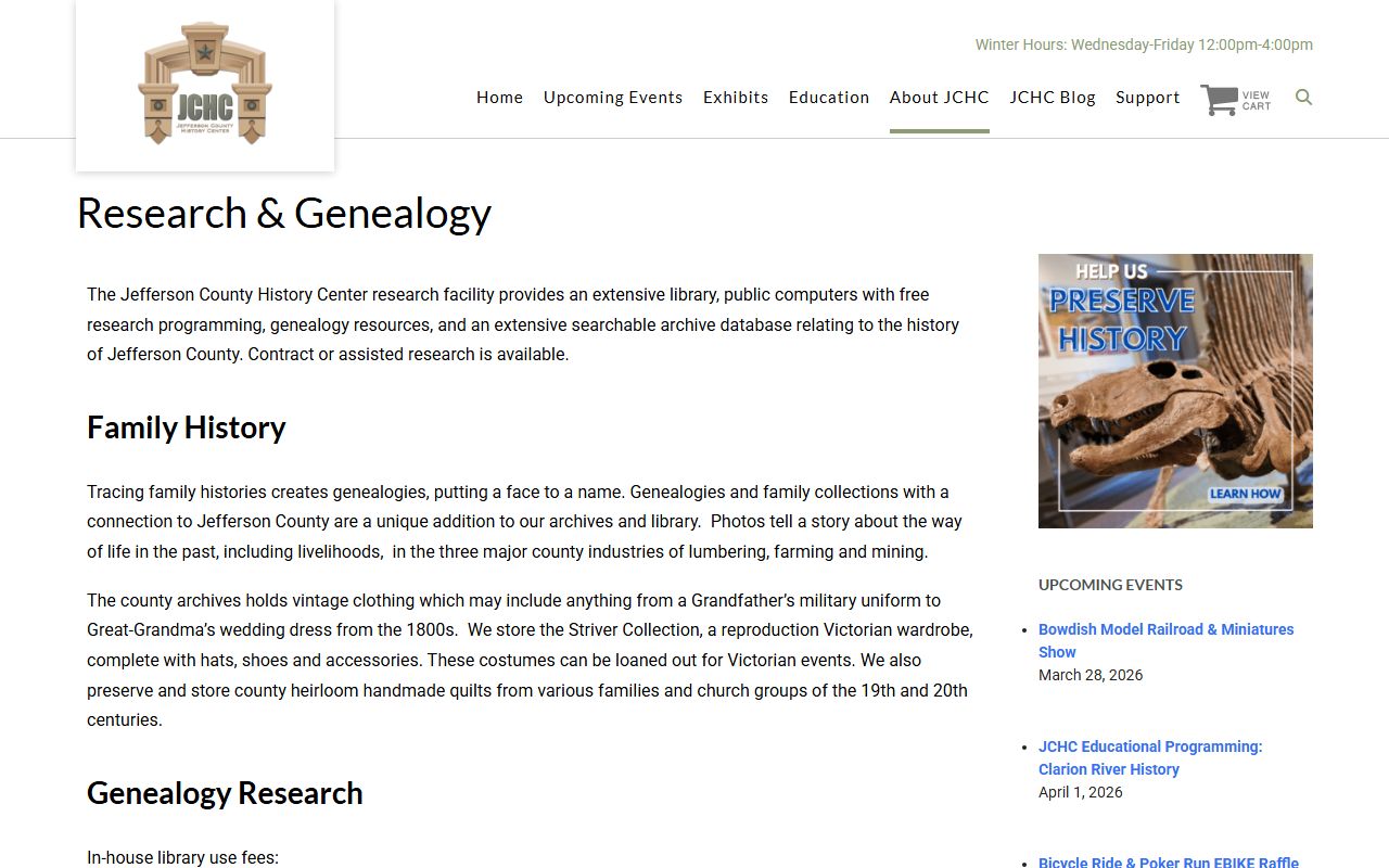 Jefferson County History Center genealogy research