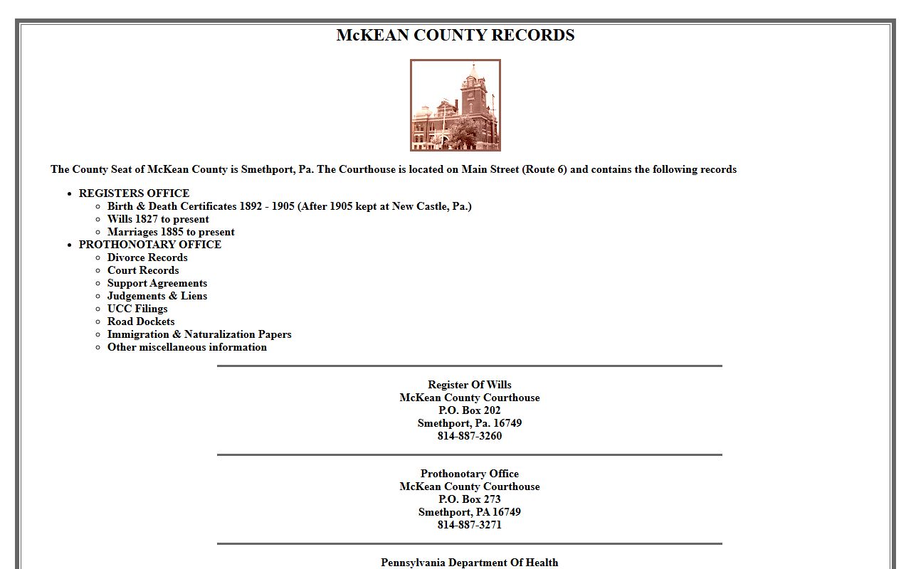 McKean County Pennsylvania death records
