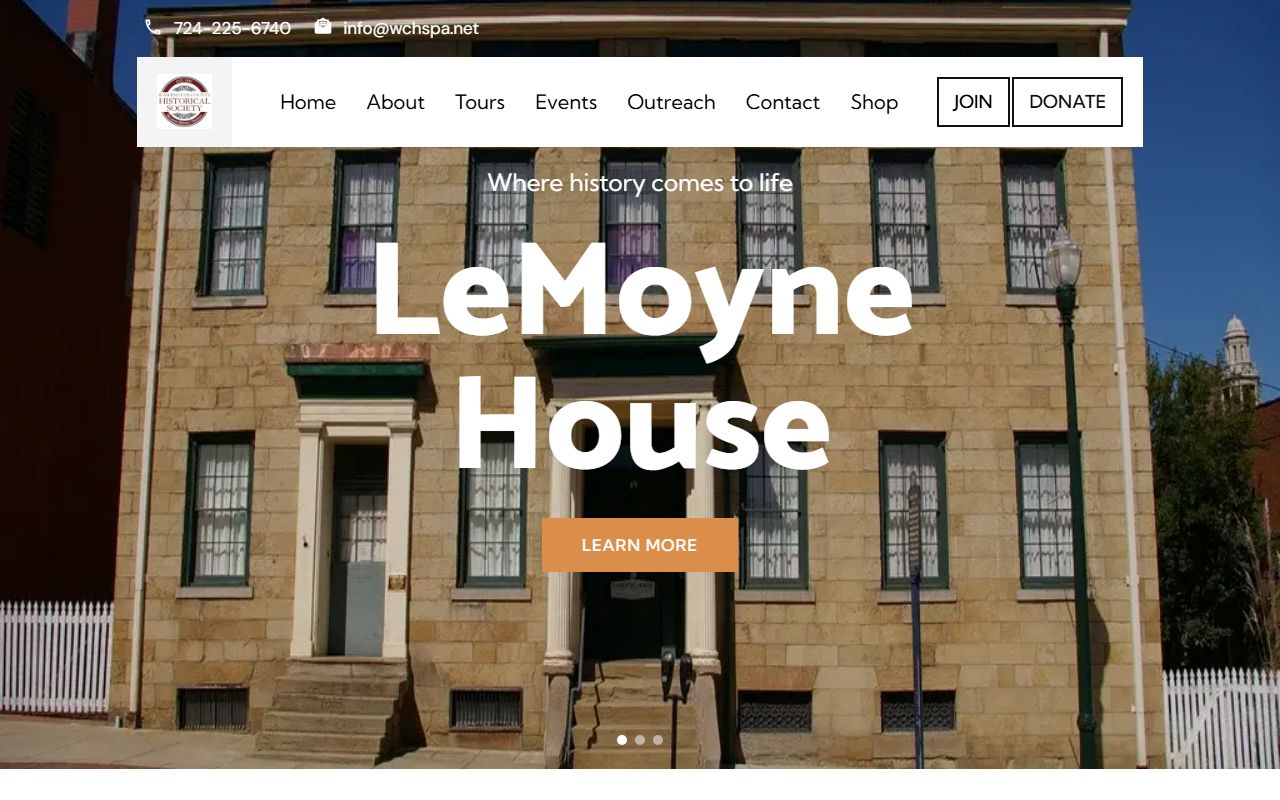 Washington County Historical Society website showing death records and genealogy research collections for southwestern Pennsylvania