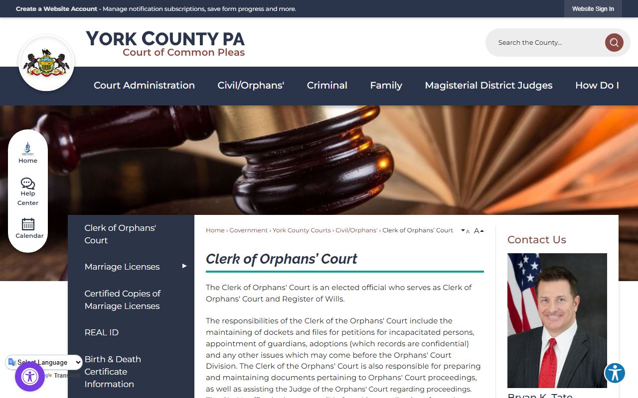 York County Clerk of Orphans Court page showing death records from 1852, Death Affidavits, and wills for York County genealogy research