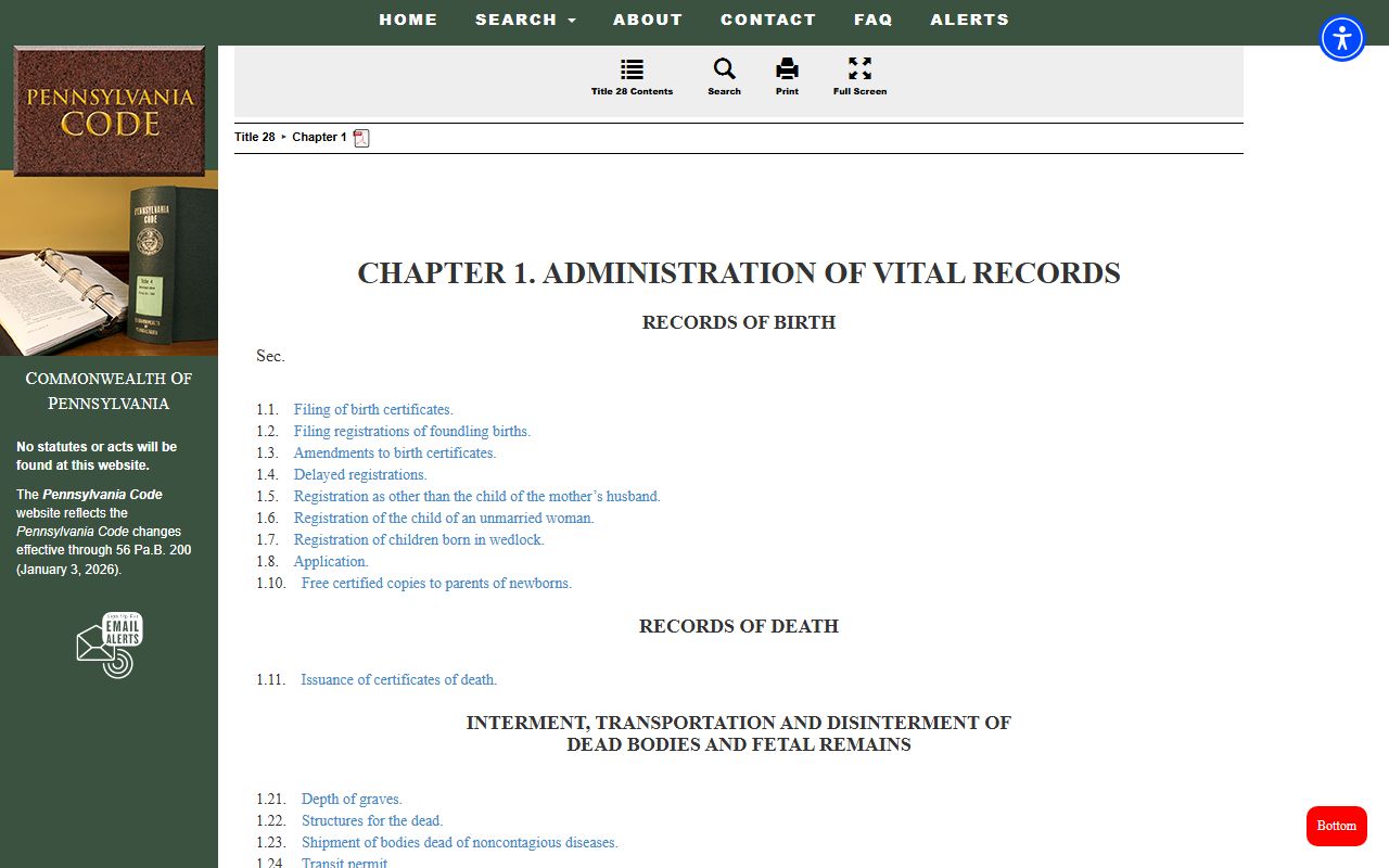28 Pa. Code Chapter 1 administration of vital records governing Pennsylvania death certificates